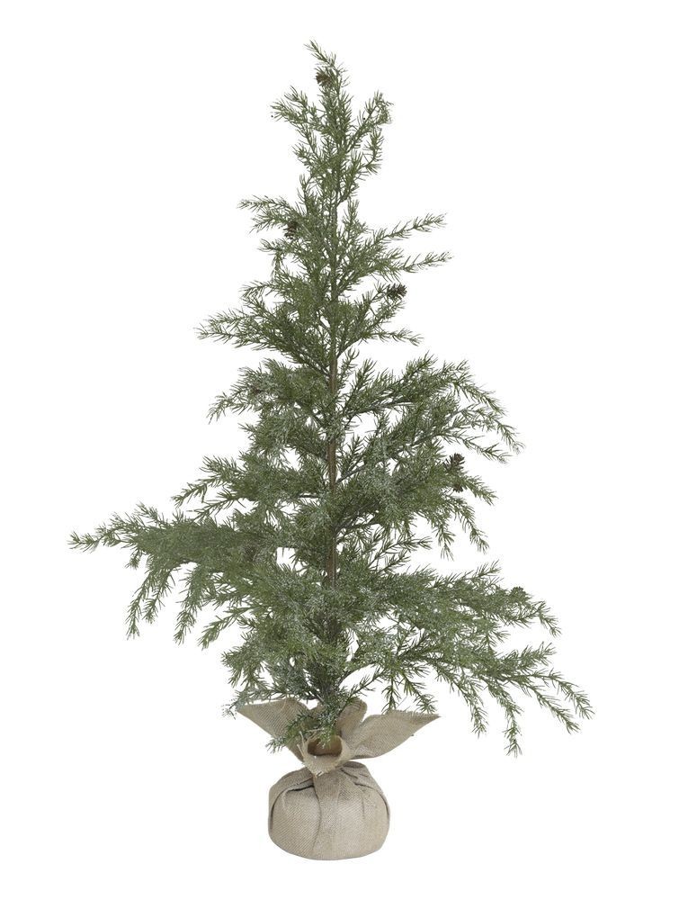 Zasněžený vánoční borovicový stromek v jutě a se šiškami Pine Tree - 60*120 cm