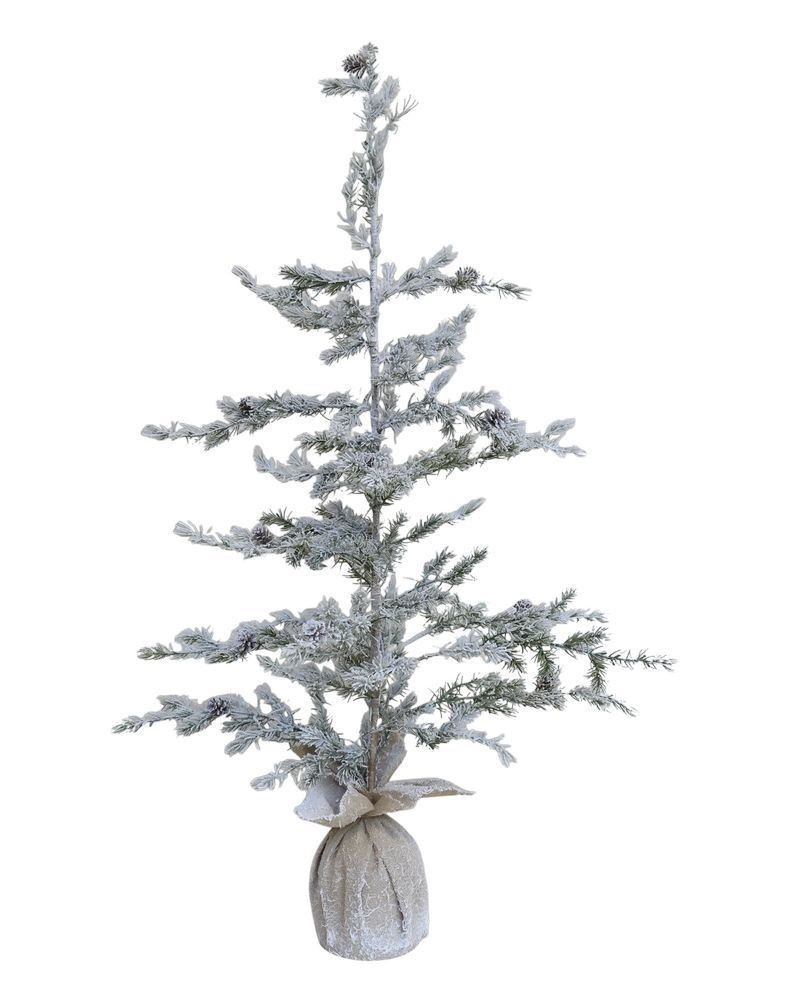 Zasněžený vánoční borovicový stromek v jutě a se šiškami Pine Tree - 55*120 cm