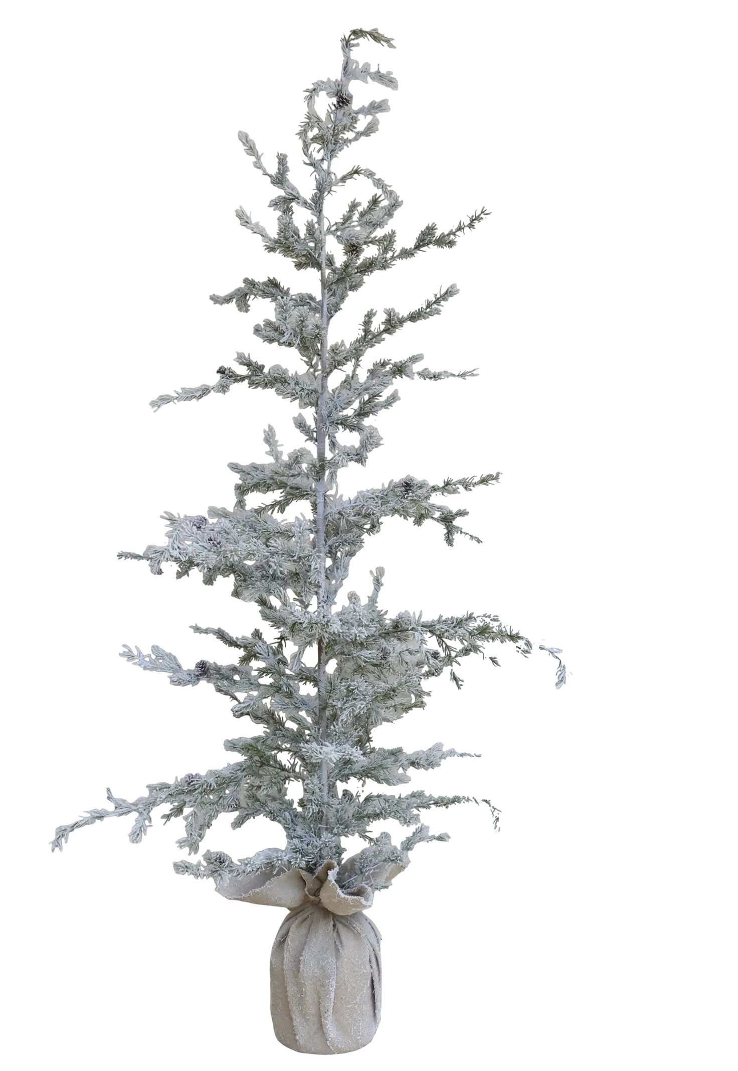 Zasněžený vánoční borovicový stromek v jutě a se šiškami Pine Tree - 65*180 cm