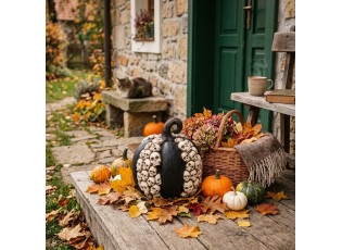 Dekorace dýně s lebkami Pumpkin Halloween - 36*35*37 cm