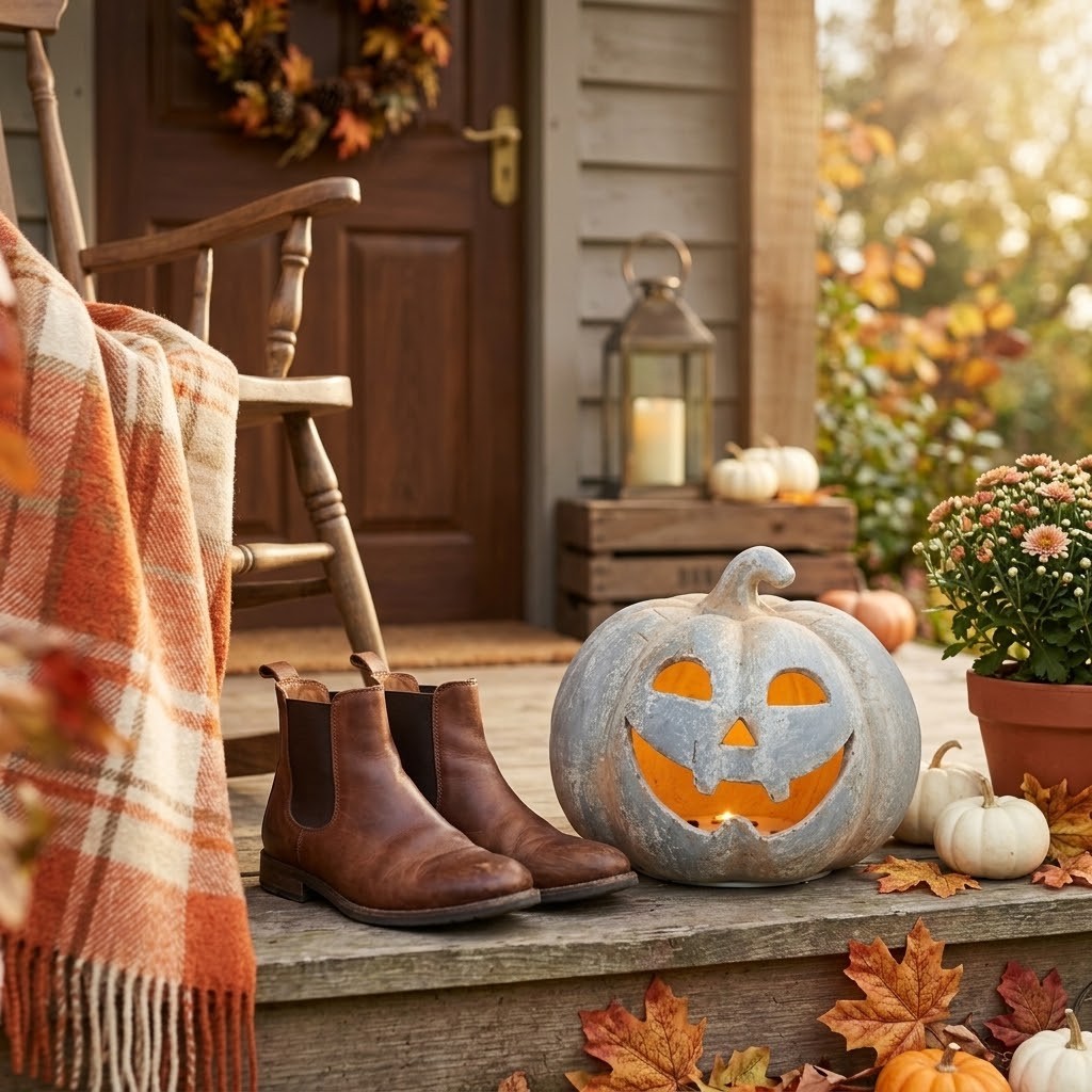 Šedá antik dekorace dýně Pumpkin s LED osvětlením - 38*35*32 cm