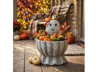 Šedá antik dekorace květináč duch s dýní Pumpkin - 37*34*47 cm