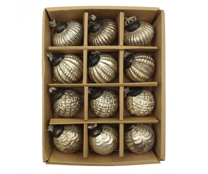 12ks champagne antik skleněná vánoční ozdoba koule ChicAnt - Ø 5,5*6 cm Chic Antique