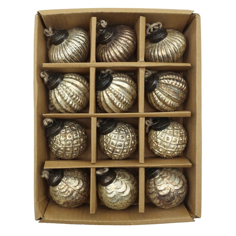 Sada 12 ks skleněných vánočních baněk ChicAnt champagne antik - Ø 5,5*6 cm