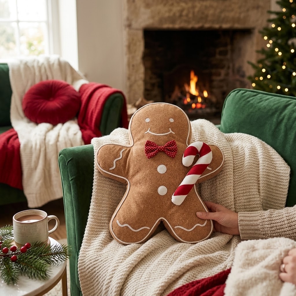 Hnědý dekorační polštář ve tvaru perníčka Gingerbread - 40*48*4 cm