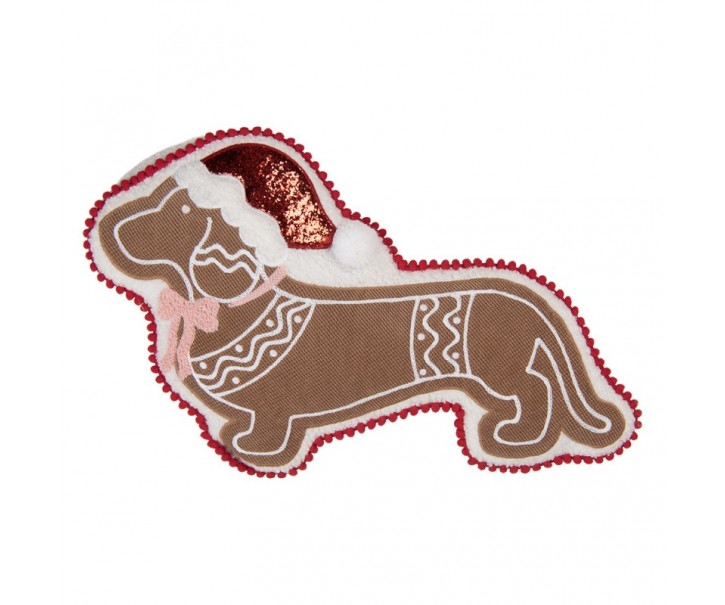 Hnědý dekorační polštář ve tvaru jezevčíka Dachshund - 25*45*4 cm Clayre & Eef