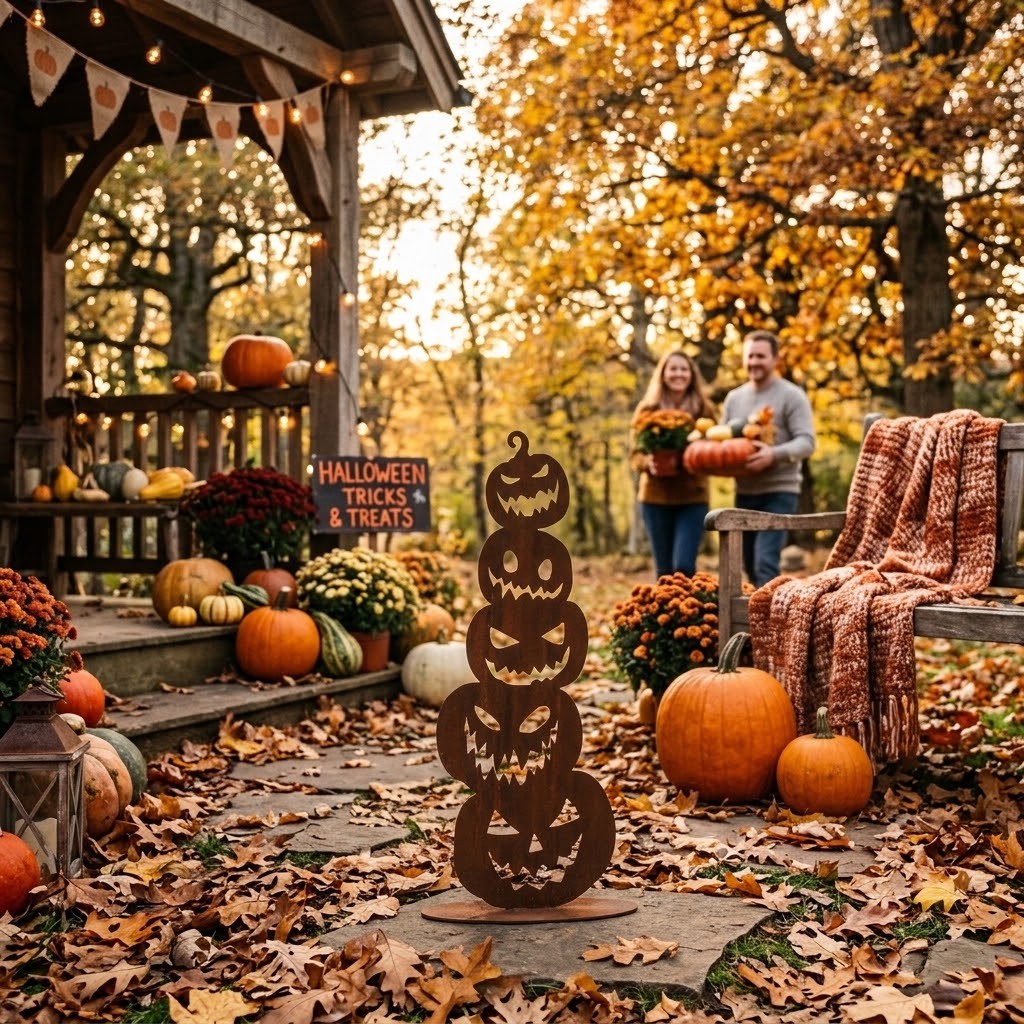 Rustikální rezavá dekorace dýně Halloween Rust - 15*20*40 cm