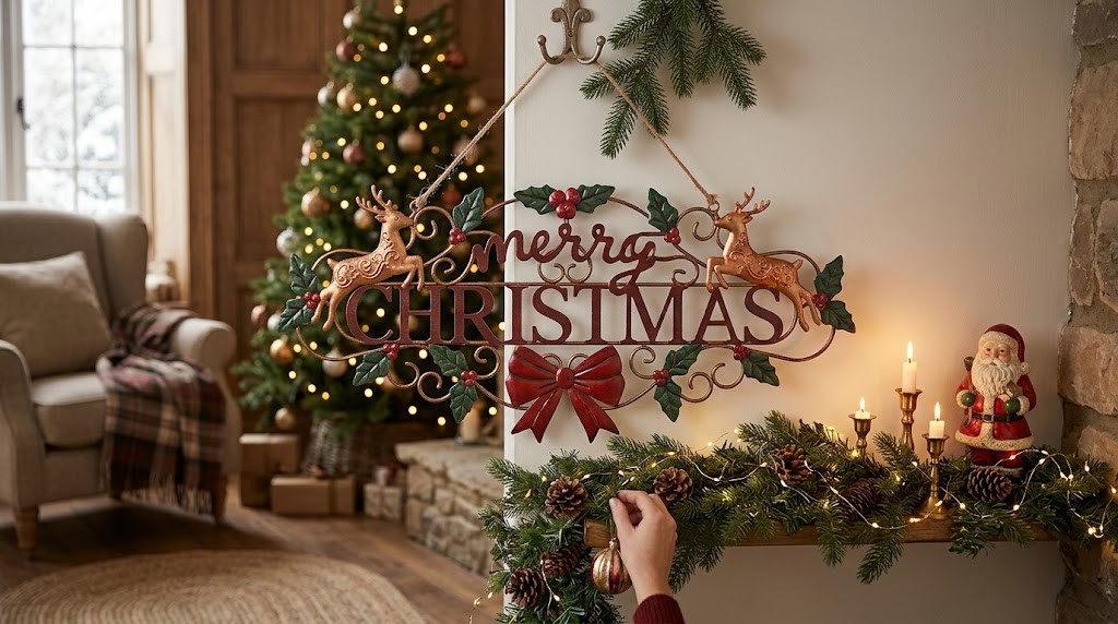 Závěsná kovová cedule Merry Christmas - 70*1*34 cm