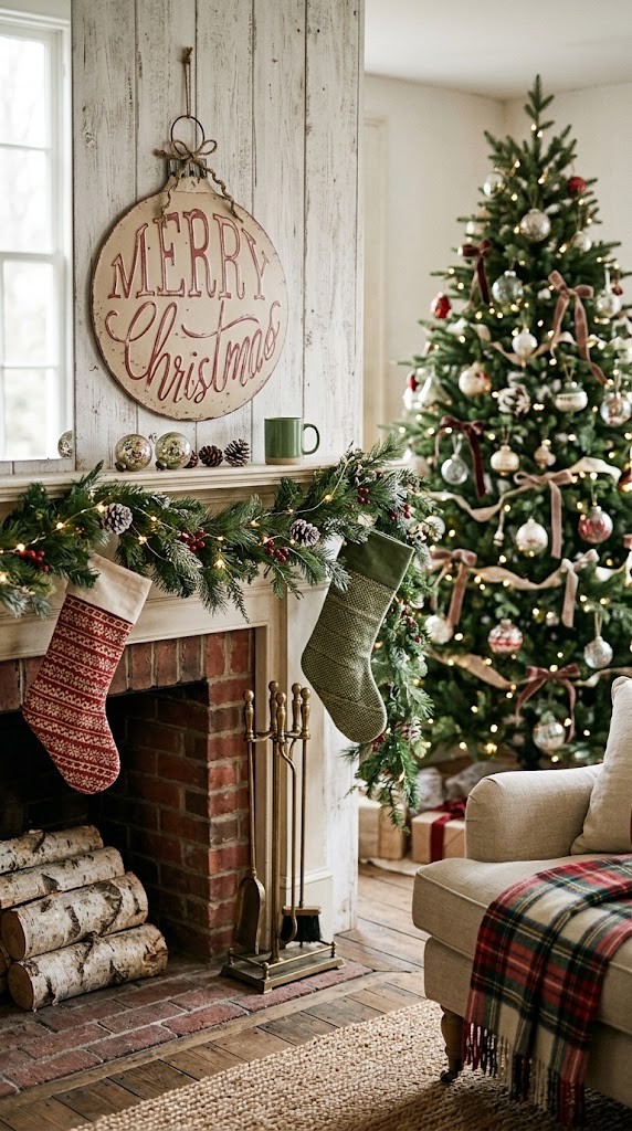 Vintage nástěnná kovová cedule ve tvaru baňky Merry Christmas - 40*4*53 cm