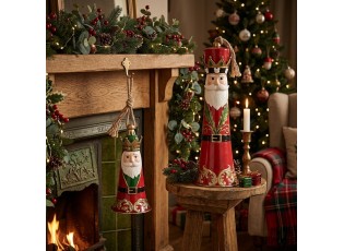 Kouzelný červený kovový vánoční zvonek Santa v podobě krále - Ø 13*26 cm