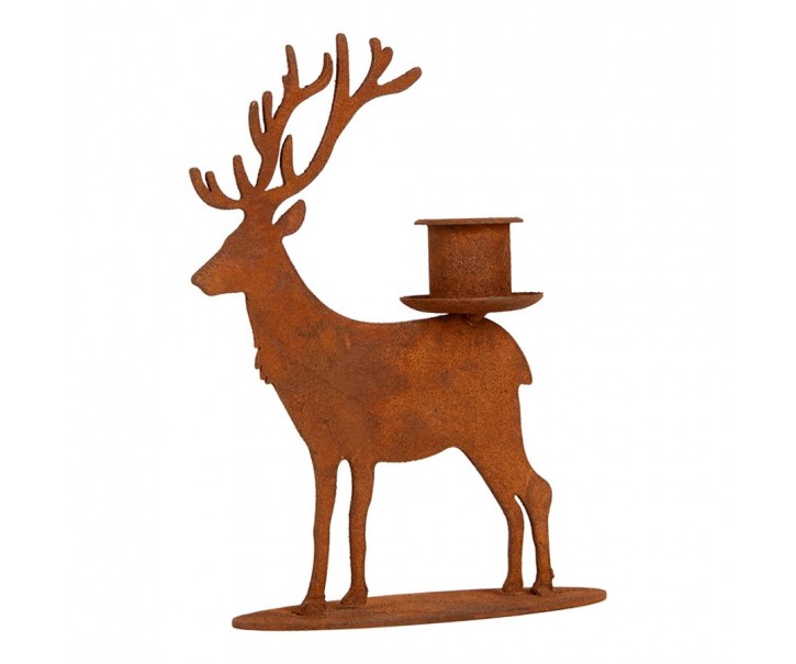 Kovový rustikální rezavý svícen jelen Deer Candle Rust - 11*12*15 cm Clayre & Eef