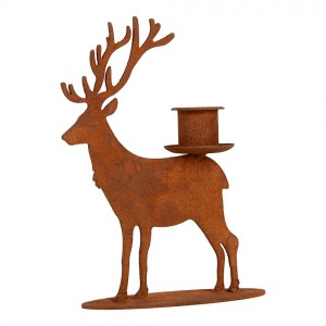 Kovový rustikální rezavý svícen jelen Deer Candle Rust - 11*12*15 cm
