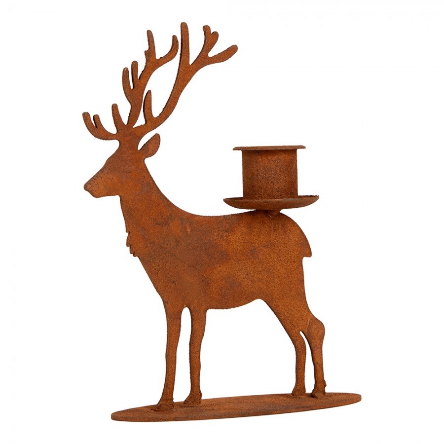 Kovový rustikální rezavý svícen jelen Deer Candle Rust - 11*12*15 cm
