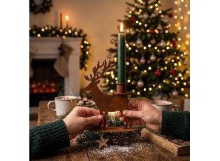 Kovový rustikální rezavý svícen jelen Deer Candle Rust - 11*12*15 cm