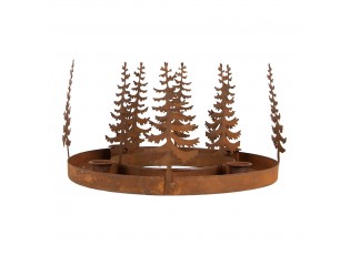 Kovový rustikální svícen adventní věnec se stromky Candle Rust - Ø 30*15 cm