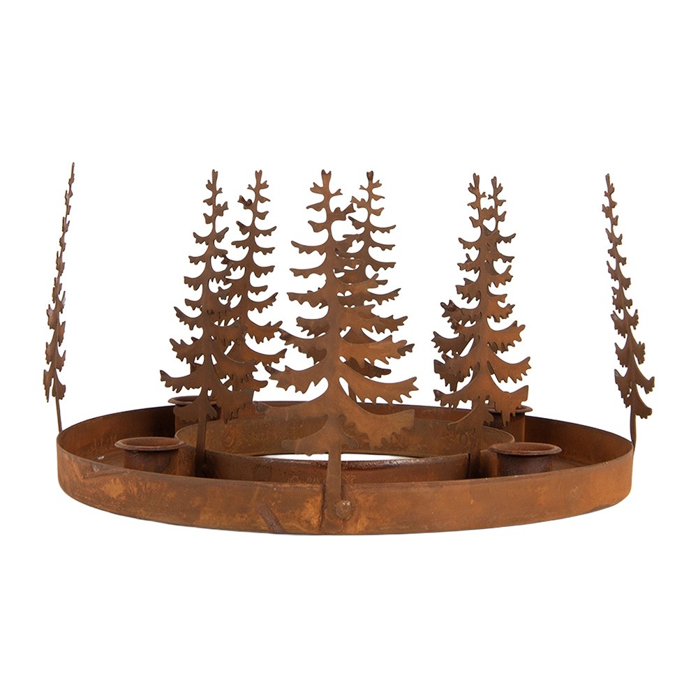 Kovový rustikální svícen adventní věnec se stromky Candle Rust - Ø 30*15 cm