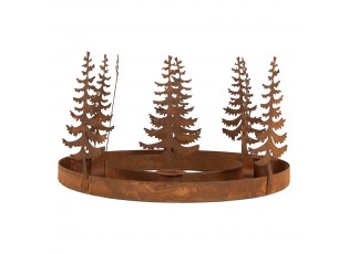 Kovový rustikální svícen adventní věnec se stromky Candle Rust - Ø 20*14 cm