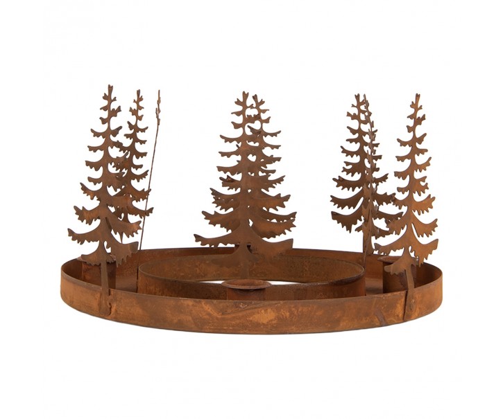 Kovový rustikální svícen adventní věnec se stromky Candle Rust - Ø 20*14 cm Clayre & Eef