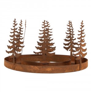 Kovový rustikální svícen adventní věnec se stromky Candle Rust - Ø 20*14 cm