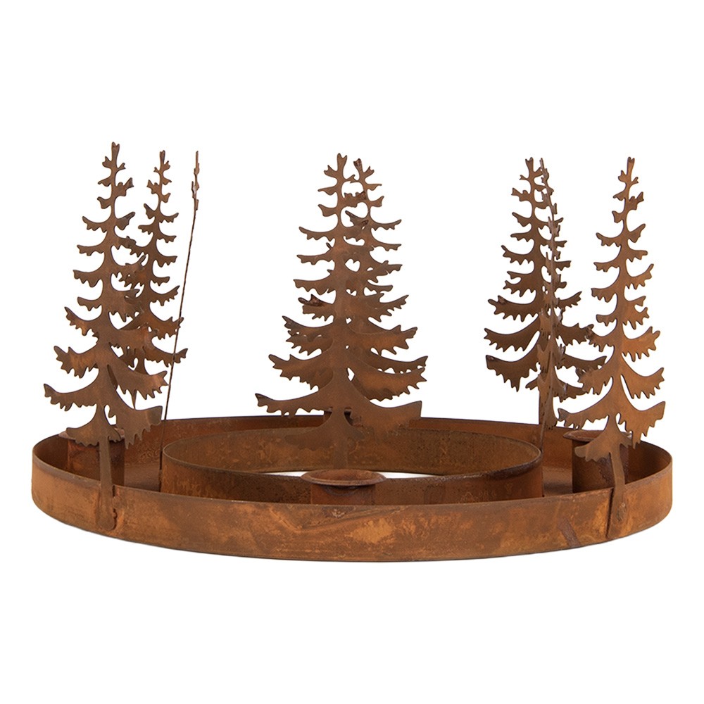 Kovový rustikální svícen adventní věnec se stromky Candle Rust - Ø 20*14 cm