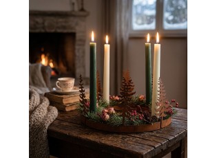 Kovový rustikální svícen adventní věnec se stromky Candle Rust - Ø 20*14 cm