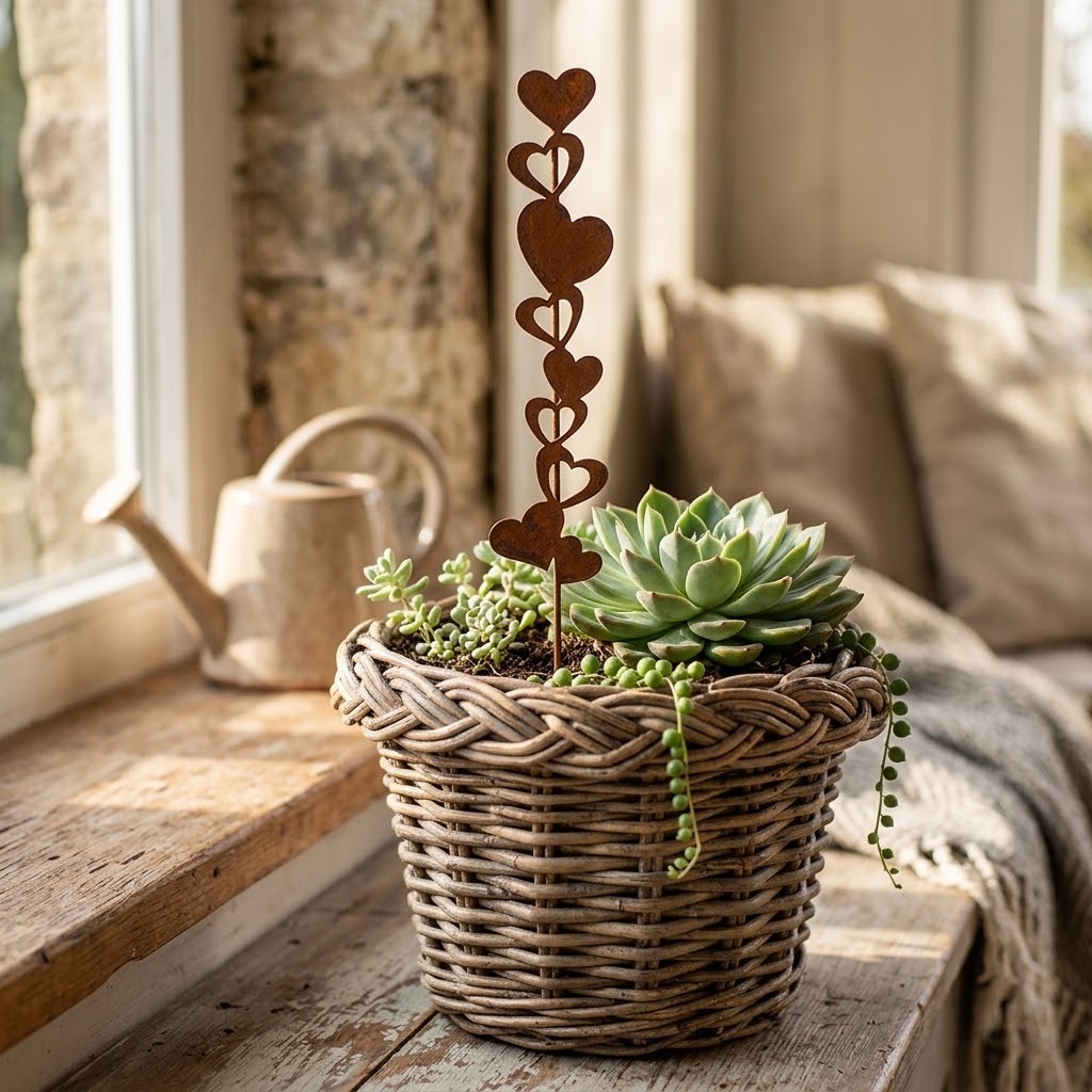 Rustikální rezavý zápich srdíčka Hearts Rust - 6*1*28 cm