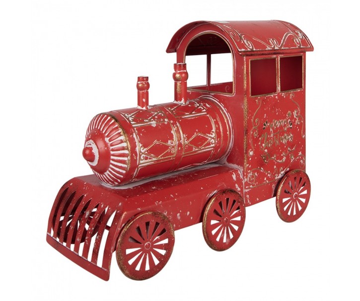 Červená kovová dekorace mašinka Merry Christmas - 69*15*28 cm Clayre & Eef