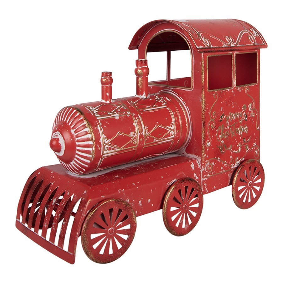 Červená kovová vánoční mašinka Merry Christmas - 69*15*28 cm