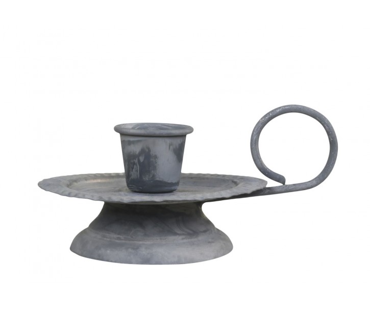 Zinkový antik kovový svícen na úzkou svíčku s očkem - 10*Ø 8*5 cm Chic Antique