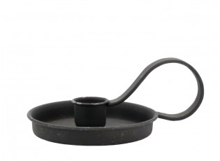 Černý antik kovový svícen na úzkou svíčku s očkem - 10*Ø 8*6 cm
