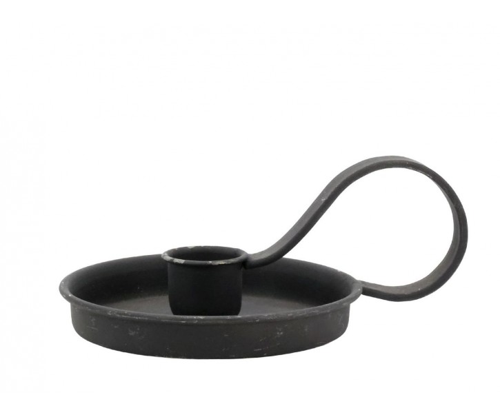 Černý antik kovový svícen na úzkou svíčku s očkem - 10*Ø 8*6 cm Chic Antique