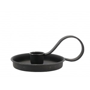 Černý antik kovový svícen na úzkou svíčku s očkem - 10*Ø 8*6 cm