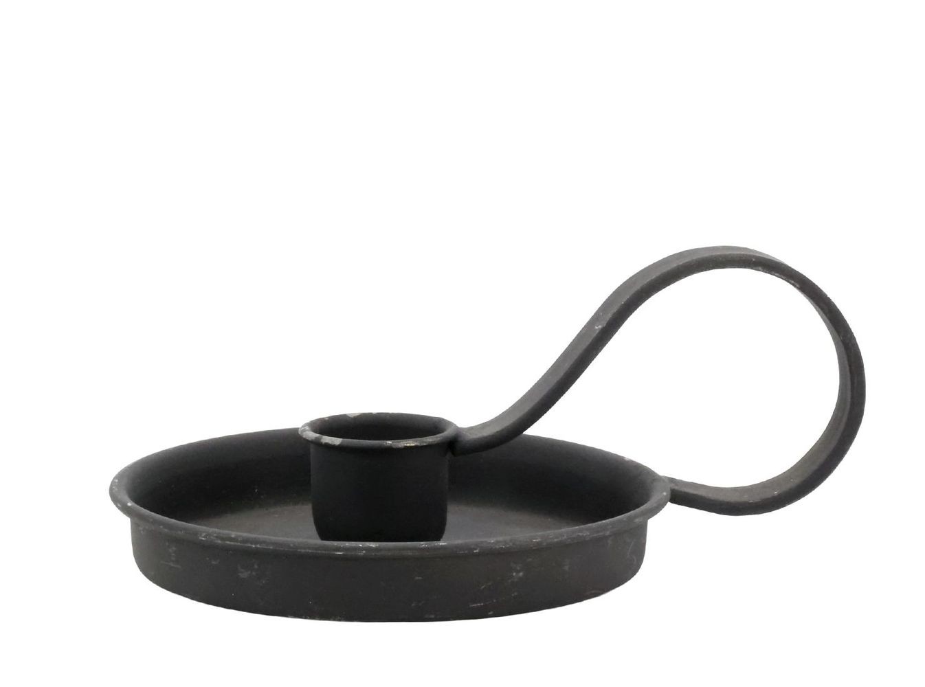 Černý antik kovový svícen na úzkou svíčku s očkem - 10*Ø 8*6 cm
