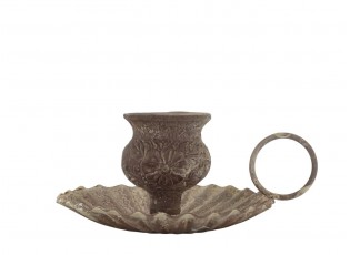 Mocca kovový svícen na úzkou svíčku s očkem Charm Antique - 10*6 cm