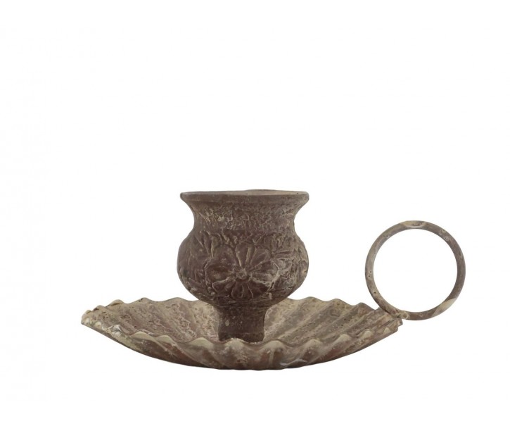 Černý antik kovový svícen na úzkou svíčku s očkem - 10*Ø 8*6 cm Chic Antique
