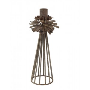 Mocca kovový svícen s květy na úzkou svíčku Charm Antique - 9,5*23 cm