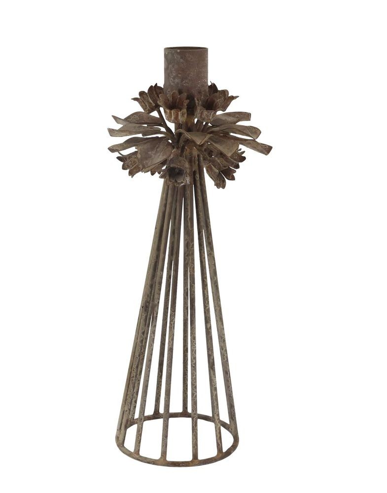 Mocca kovový svícen s květy na úzkou svíčku Charm Antique - 9,5*23 cm