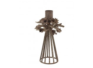 Mocca kovový svícen s květy na úzkou svíčku Charm Antique - 9,5*16 cm