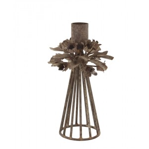 Mocca kovový svícen s květy na úzkou svíčku Charm Antique - 9,5*16 cm