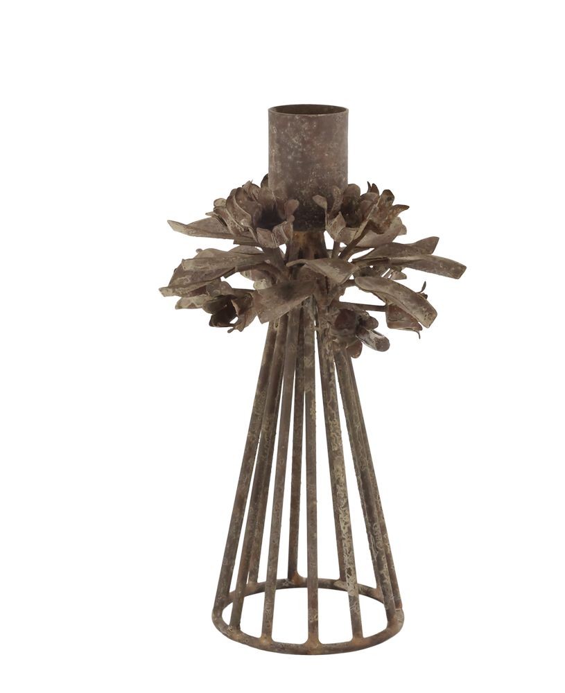 Mocca kovový svícen s květy na úzkou svíčku Charm Antique - 9,5*16 cm