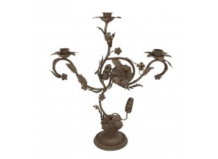 Mocca starý francouzský svícen s květy Charm Antique - 35*11*41 cm