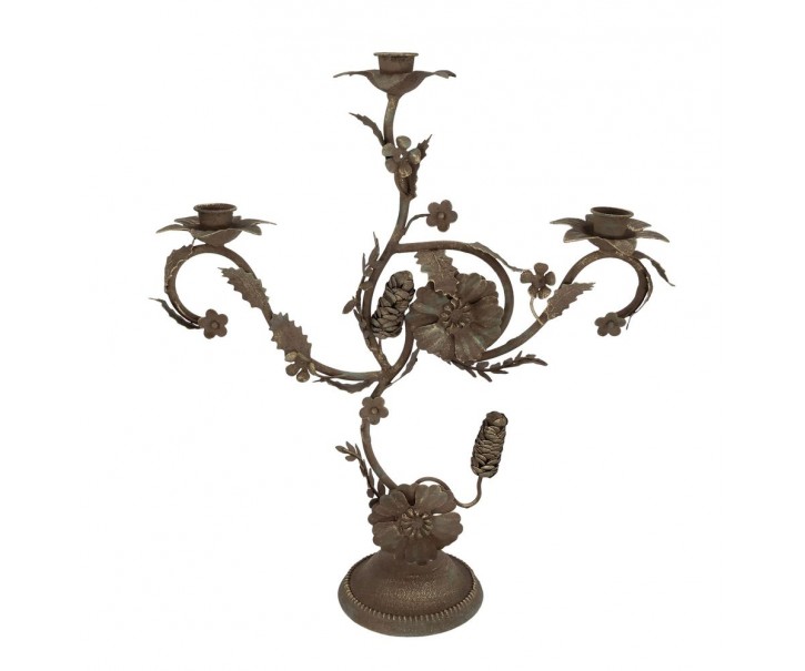 Mocca starý francouzský svícen s květy Charm Antique - 35*11*41 cm Chic Antique