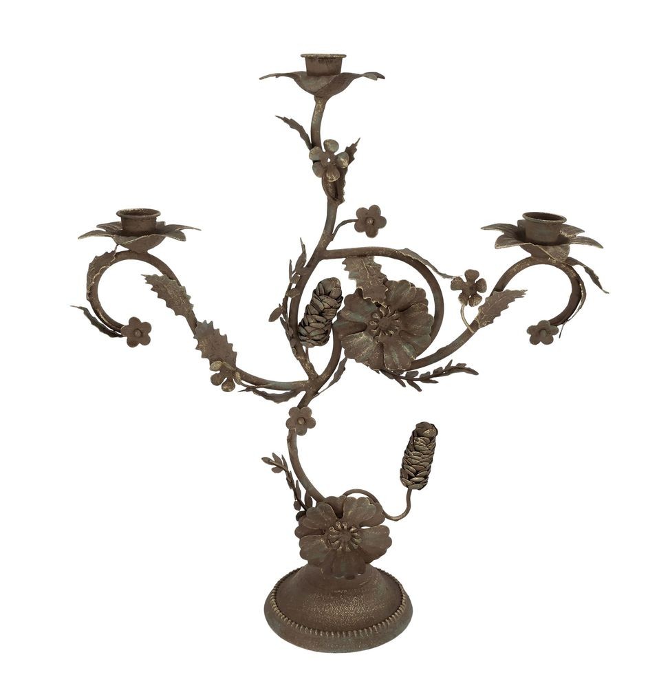 Mocca starý francouzský svícen s květy Charm Antique - 35*11*41 cm