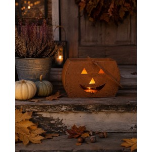 Rustikální rezavá lucerna dýně Halloween - 30*15*19 cm