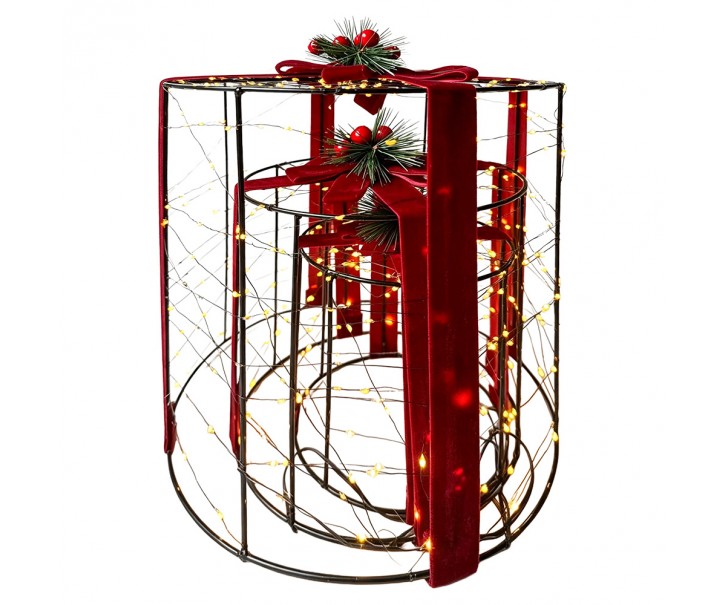3ks vánoční dekorace svítící dárek s LED – 15*15*15/ 20*20*20/ 28*28*28 cm Clayre & Eef