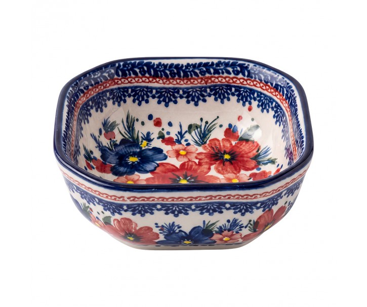 Keramická hranatá miska s květy Blooming Blue – 11*11*4 cm Clayre & Eef