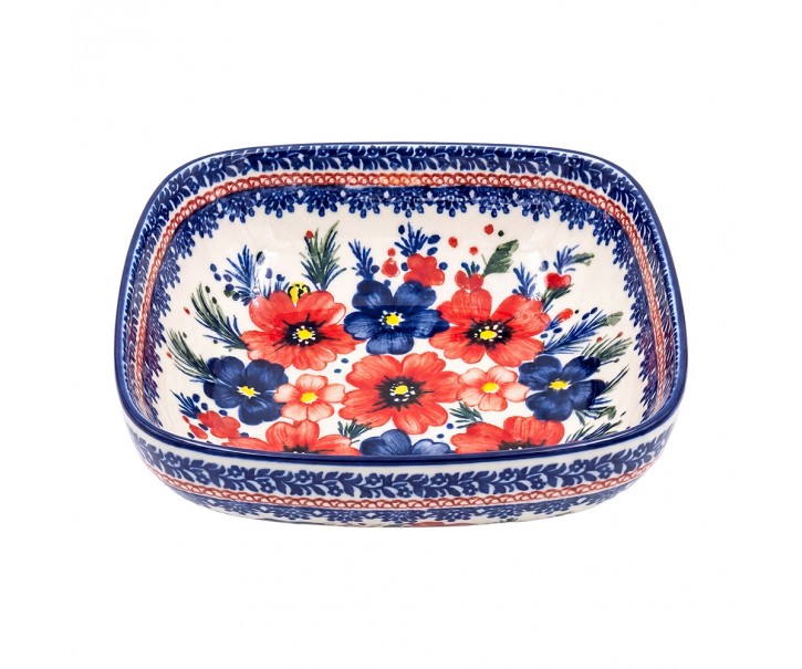 Keramická hranatá miska s kvetmi Blooming Blue – 15*15*5 cm Clayre & Eef