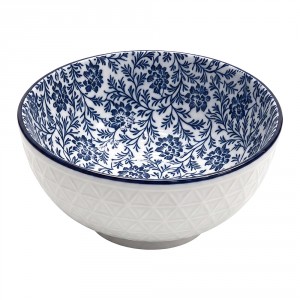 Keramická miska s modrým květinovým motivem - Ø 13*5 cm / 300 ml 