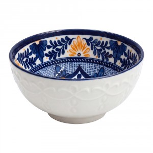 Keramická miska s modrým květinovým motivem - Ø 11*5 cm / 300 ml 