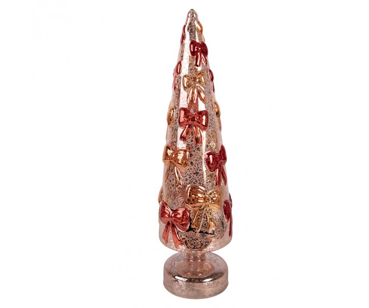 Skleněný LED vánoční stromek s mašlemi – Ø 10*37 cm / 3×AA cm Clayre & Eef
